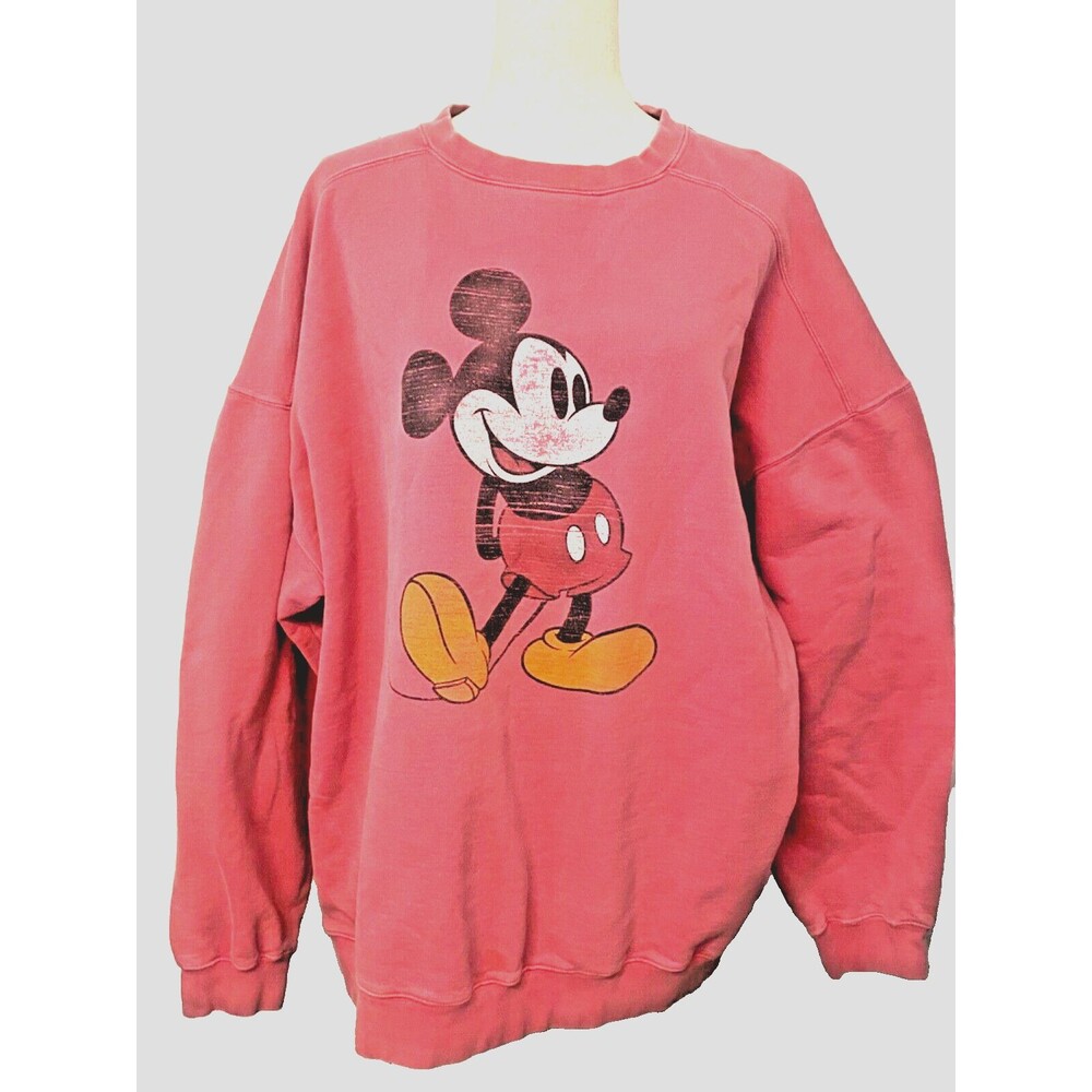 Vintage Mickey Mouse Walt Disney World Pink Distressed Sweatshirt Sz 2xl Unisex